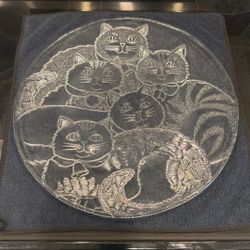 Cat Platter Clear Glass Large 13" Pilgrim Co. Kittens