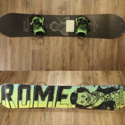 Rome Artifact 149 Snowboard Black Yellow Neon w/ Bent Metal Logic Bindings & Burton Bag