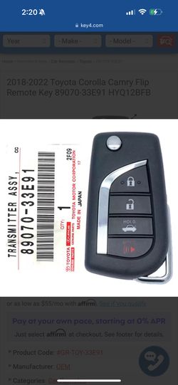 2018 - 2024 Toyota Key Remote W/ Chip