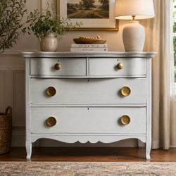 Awesome white and gold solid wood vintage dresser