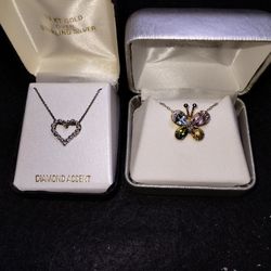 VINTAGE STERLING SILVER VERMEIL NECKLACE SET,HEART & BUTTERFLY.18 IN.