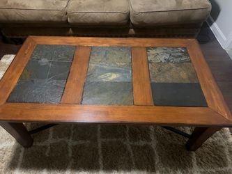 Wood and Slate Tile Coffee Table