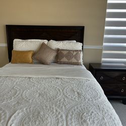 Queen Size Bed With night Stand, Mattress, and Box Spring.
