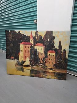 Drying sails by Ted Goerschner Verona Italy coastal canvas painting 39" x 30"
