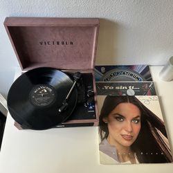 Victrola Lambskin Bluetooth Turntable Speaker Record Bundle (UTC Area)