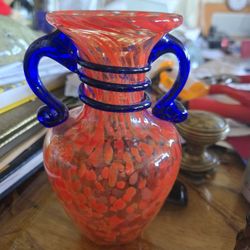 Hand blown urn style vase with blue glass vase