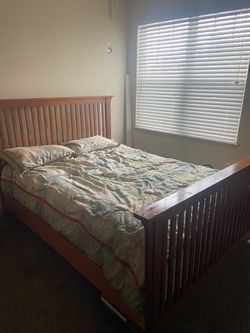Queen Bed/Box Spring/Wood Frame - Used Condition - MUST GO THIS WEEK!