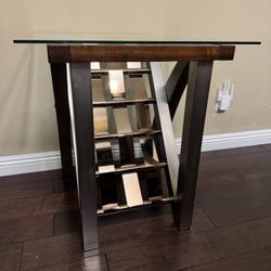 Vintage Side Table - Glass, Wood and Metal