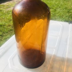 Antique  Amber Glass  Large 13 inch  Medicine  Bottle  Stamped  On Bottom 