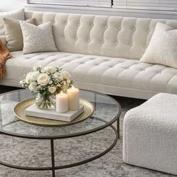 FLASH SALE ONLY! Modern Cream Tufted Sofa – Reclinable to a Day Bed - Mid Century / West Elm Style – Gold Legs