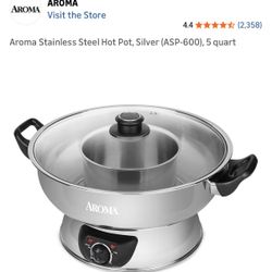 Aroma Stainless Steel Hot Pot, Silver (ASP-600), 5 quart