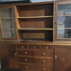 Heavy Solid Wood Hutch/Buffet 82"W — Unique Lion Head Pulls — Must Pick Up