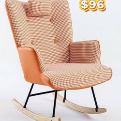 😀 Rocking Chair Nursery, Upholstered Glider Rocker with High Backrest, Reading Chair Modern Rocking Accent Chairs Glider Recliner for Living Room,