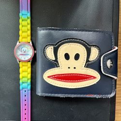 Paul Frank designer leather wallet and watch 