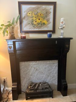 Wooden fireplace mantel
