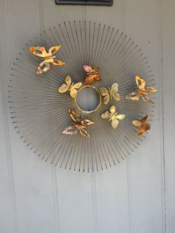 1970s Sunburst Butterfly Metal Wall Sculpture, Curtis Jere Style.