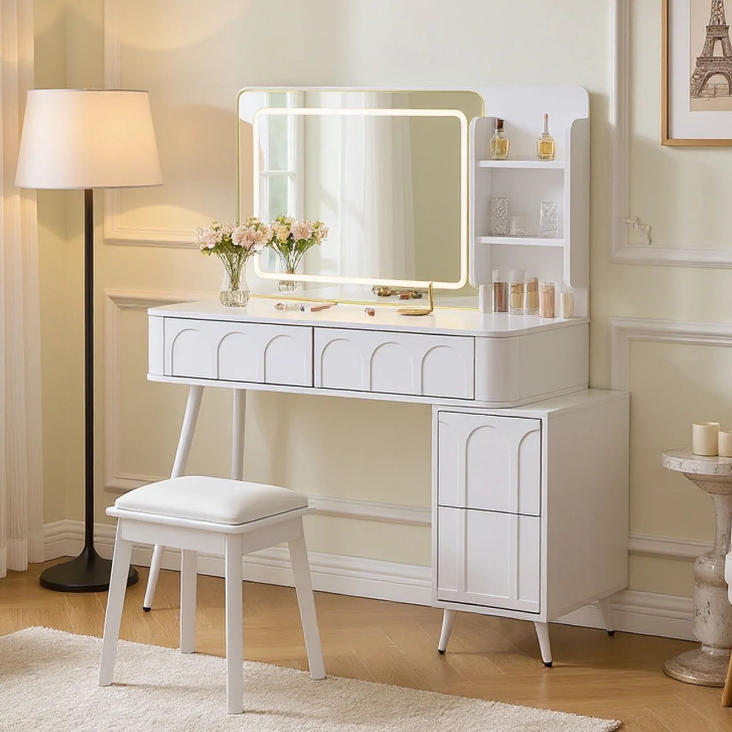 Homy Casa Aalena Modern Vanity Table Set with LED Lighted Mirror