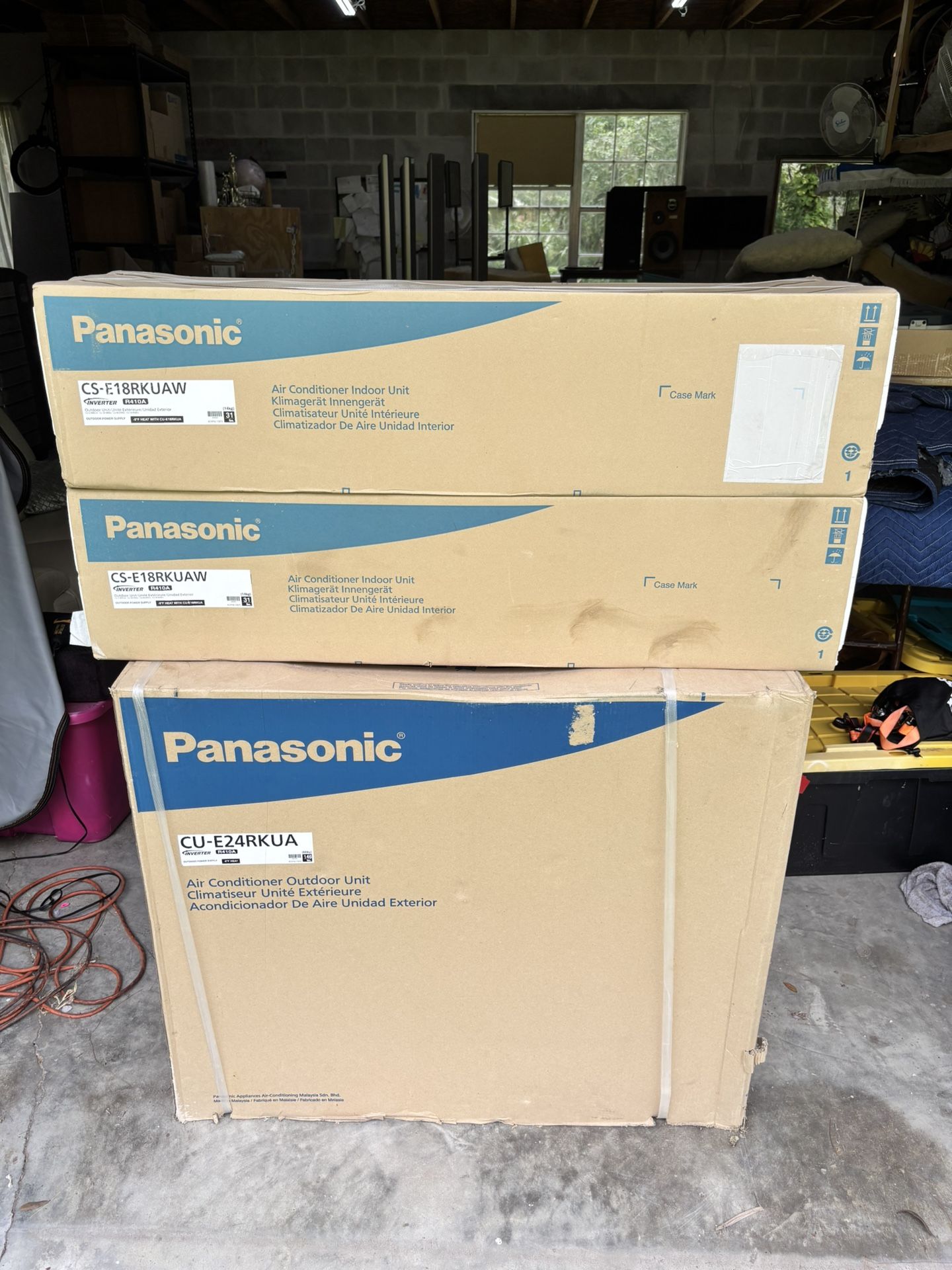 BRAND NEW Panasonic CU-E24RKUA Mini Split, Outdoor Unit & a Set of Two CS-E18RKUAW Indoor Units