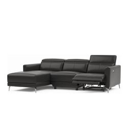 Leather Reclining Sectional Sofa Left Hand Chaise, Black