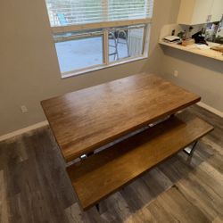 Two Bench Dining Table - Rectangular Wood Light Tone 