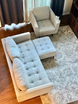 Living Spaces Mid-Century Modern Sofa Set – Sofa, Chaise/Ottoman & Chair