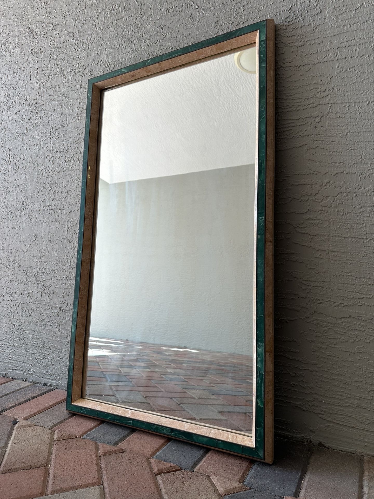Vintage Italian Pink / Green Tessellated stone Accent Wall / Hanging Mirror