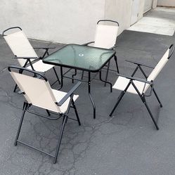 $100 (New in Box) Patio 5pcs dining set with 32x32” table and 4pc folding chairs, outdoor furniture