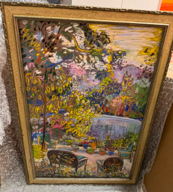 Large Original Abstract Garden Painting Signed by Nancy Whitman, 29'' x 40.5''