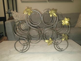Decorative Metal Wine Rack with Floral Accents
