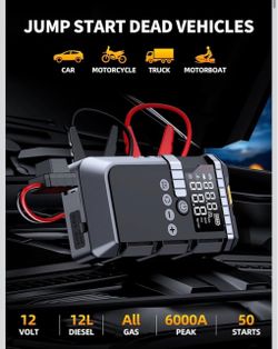 Portable Battery Jump Starter with Air Compressor for Car 12V Jump Box with 160PSI Tire Inflator for Car Battery, LED Display for All Gas & 12L Diesel