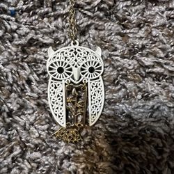 White boho owl charm necklace