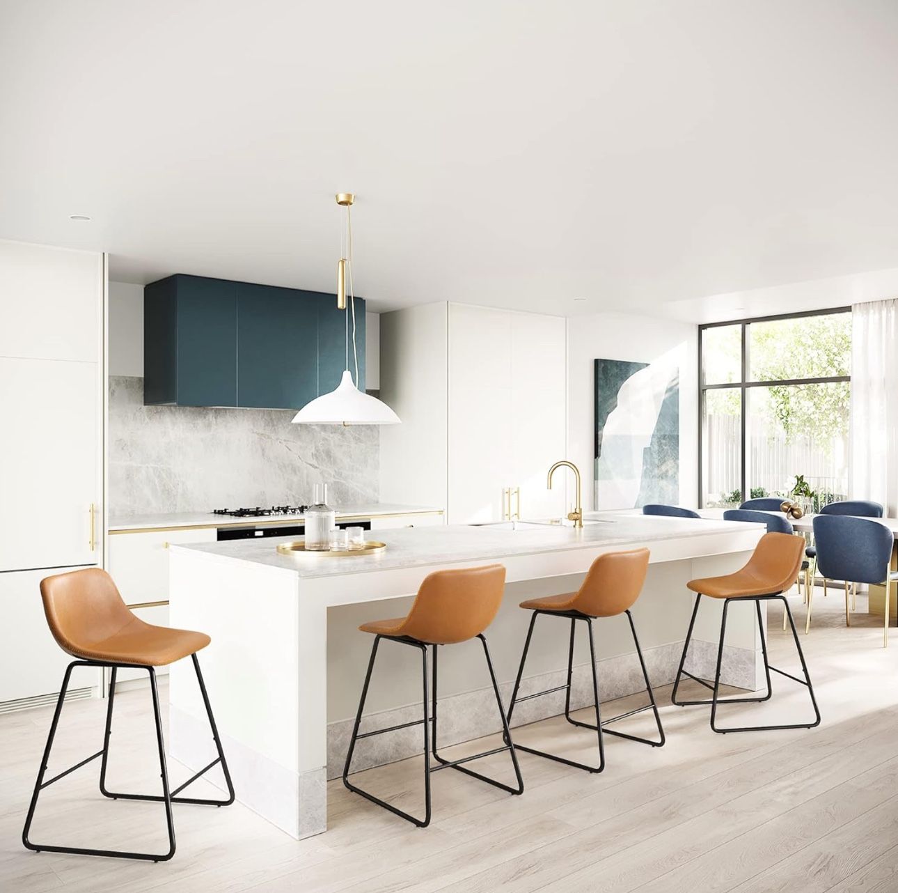 Set Of 4, 24” Faux Leather Barstool 