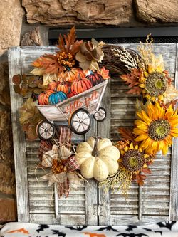 18in Fall grapevine wreath-HANDMADE artificial with sunflowers/pumpkin/leaves/bow