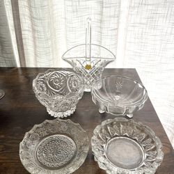 Beautiful Lot Of 6 Vintage Crystal Dishes/ Bowls / Plate