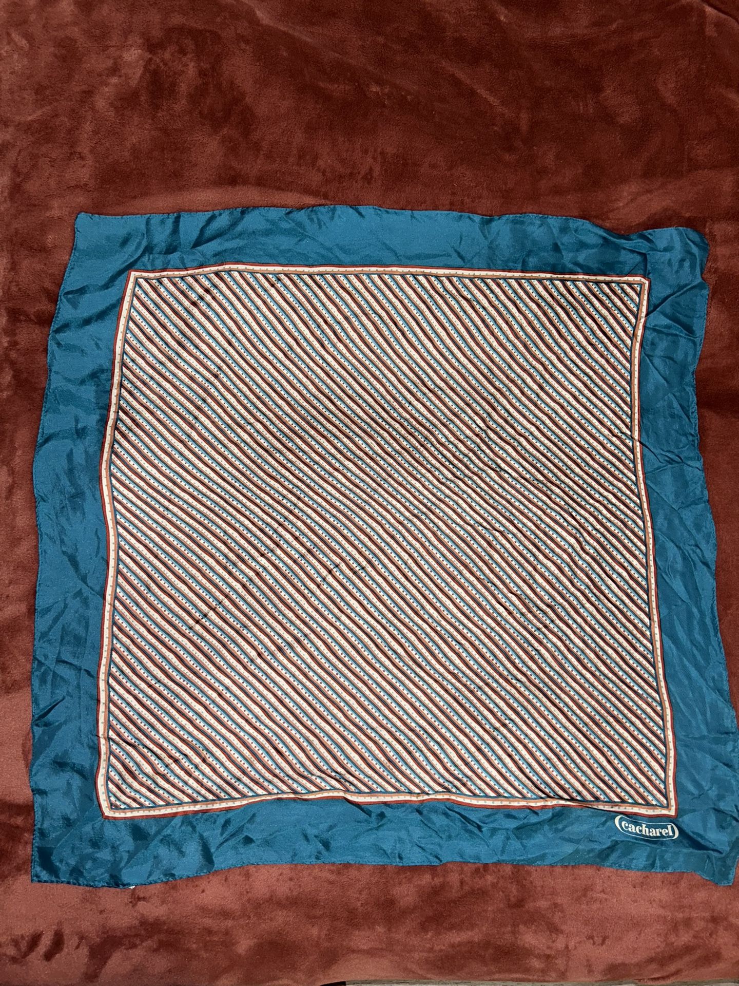 Vintage 70s Cacharel for Glentex Silk Mod Blue Geometric Square Scarf Women’s