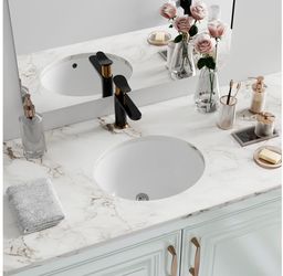 Undermount Bathroom Sink Oval, Hugsleek Interior Bowl Size 16 X 13 Inch White Porcelain Ceramic Vessel Sink Under Counter Oval Exterior Size 18x15in B