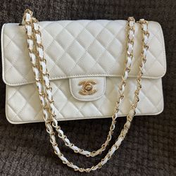 Chanel White Caviar Purse Real Leather
