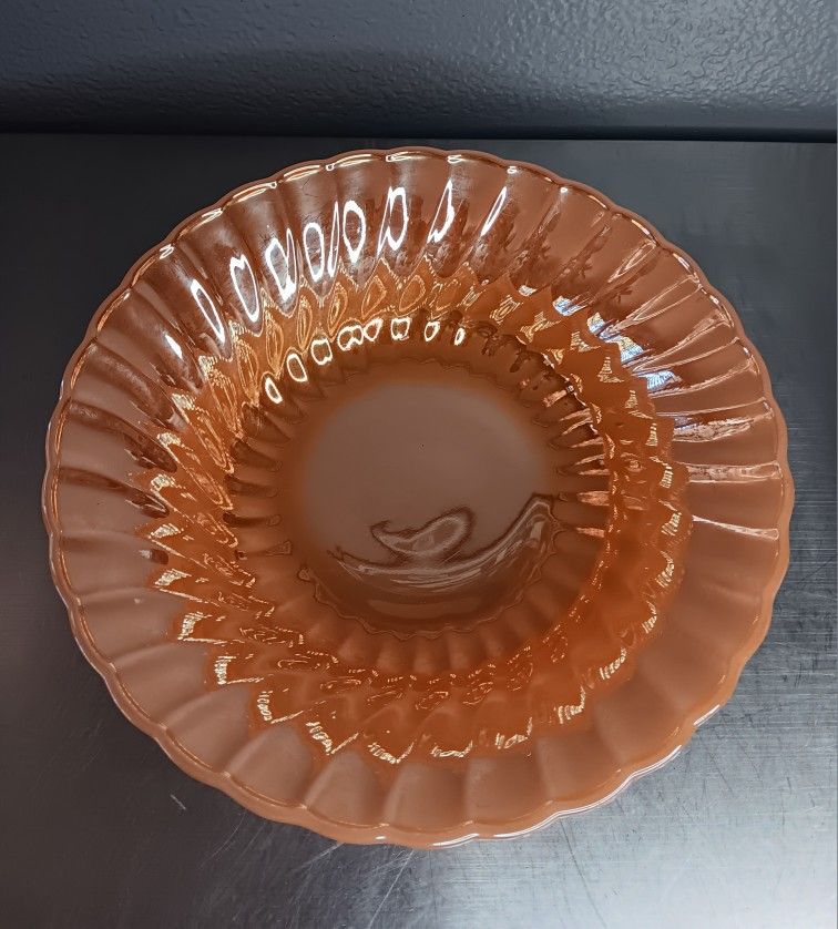 Vintage Anchor Hocking Fire King Luster Peach Swirl Bowl 8.5" In Diameter.