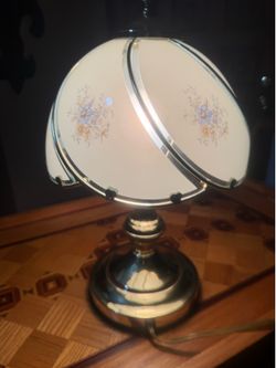 Vintage 3-Way Brass & Floral Glass Touch Lamp (As-Is / Parts or Decor)
