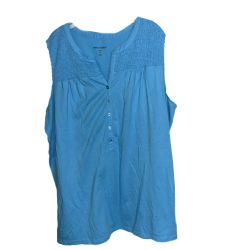 Woman Within Summer Fashion Turquoise Smocked Henley Tank Top Plus Size 2X