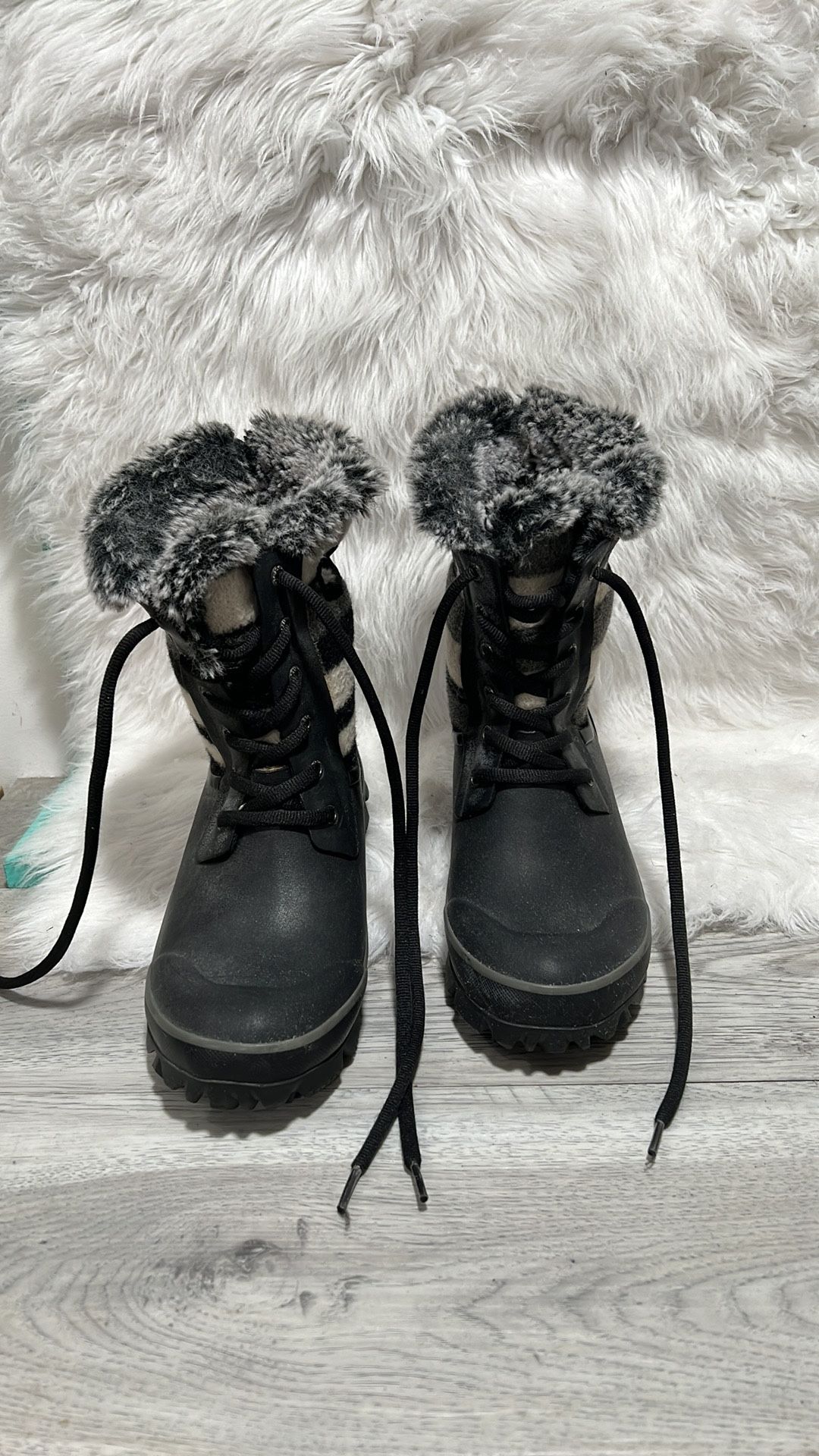 BOGS Arcata Stripe Wool Faux Fur Insulated Rubber Winter Snow Boots Black 8