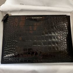  Givenchy Dark Brown Croc Embossed Leather Antigona Clutch