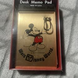 Disneyland Walt Disney Productions  Mickey Mouse Disneyland Brass Toned Memo Pad
