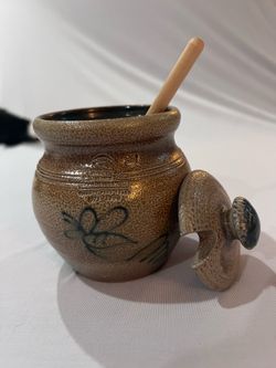 Vintage 2000 Rowe Pottery Honey Pot with Lid and Dipper
