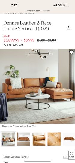 West Elm Dennes Leather 2-Piece Chaise Sectional (102")