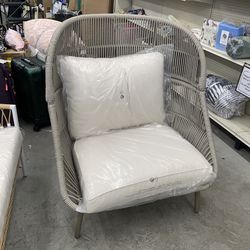 Better Homes & Gardens Tarren Beige Wicker Outdoor High-Back Accent Chair with Cushions