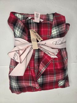 Victorias Secret The Flannel PJ Set Red Pink Plaid Metallic Shimmer XL New