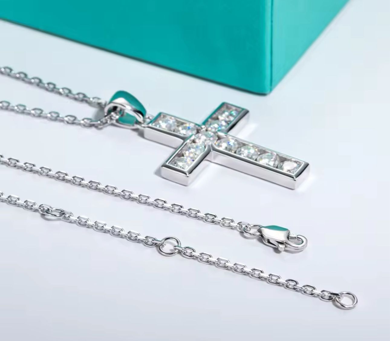 Brand New Sterling Silver Moissanite Diamond Necklace, Pass Tester