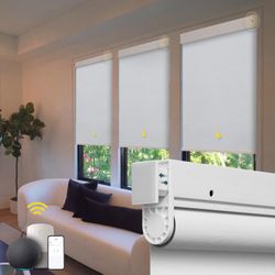Motorized No Drill Automatic Blackout Roller Shades 34.75 x 72 White $66.75