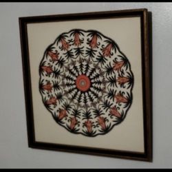 MID CENTURY - VTG FOLK ART / CUT PAPER ARTWORK FRAMED 17"×17"